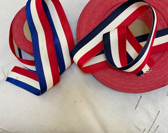 2 yds. red, white and blue ribbon satin trim vintage