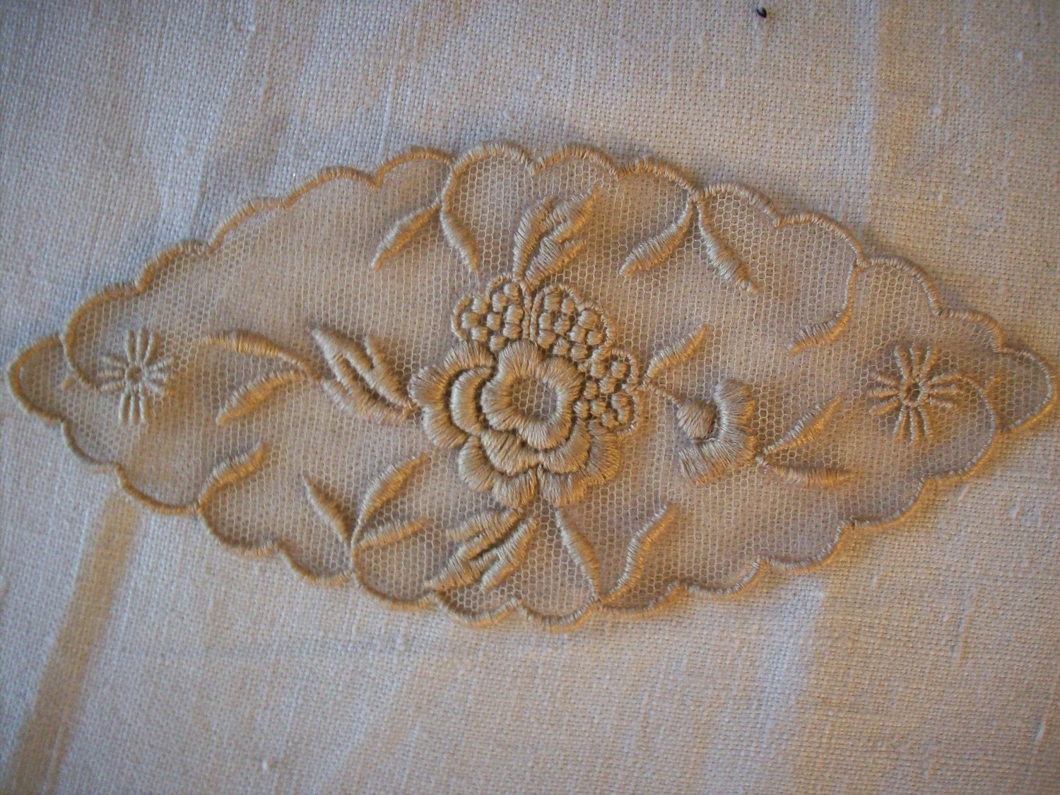 2 antique lace appliques of embroidered net ecru shade Etsy