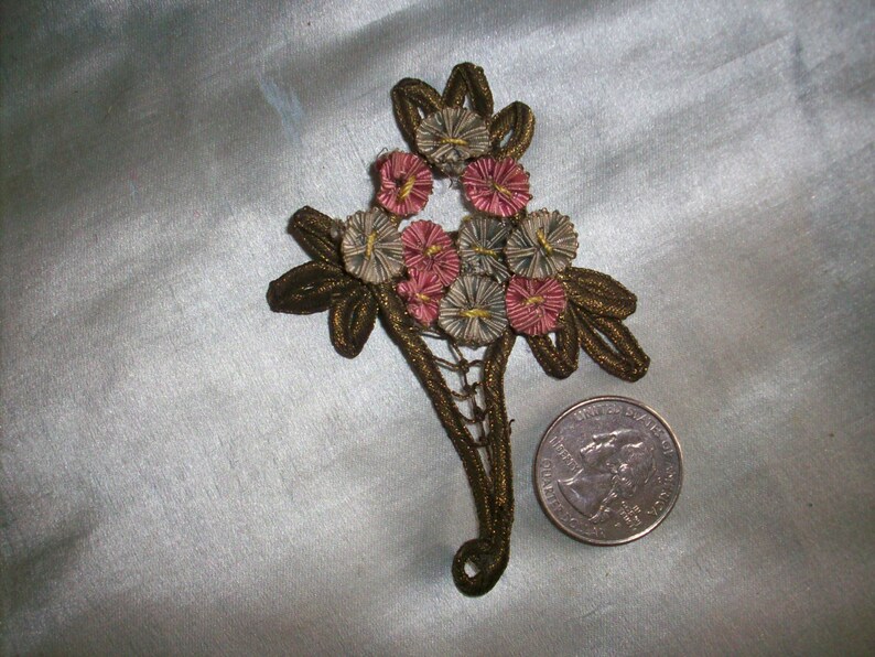 Antique Metal Appliqué With Beautiful Silk Ribbon Rosettes Etsy