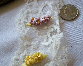 ribbonwork tri-flowers, authentic 1920s