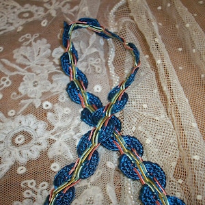 Authentic vintage trim passementerie cobalt blue with orange/gold/celadon