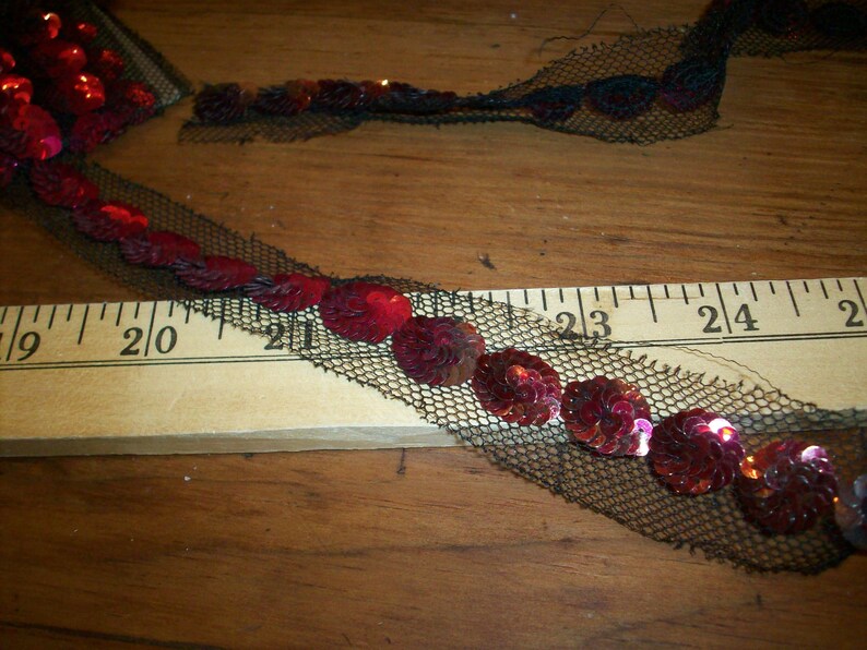 metallic sequins on black silk tulle antique trim