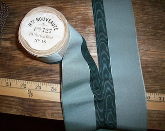 Rare French Antique wide ribbon with moire faille stripe