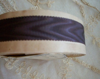 2 yds. of antique french silk and rayon 1/2" width raisin brown moire ,more avail.