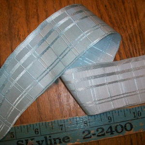 Jacquard plaid woven vintage Rayon powder blue ribbon 2&quot; wide