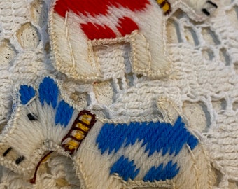 1 piece blue or 1 piece red  Antique applique of a woolen dog,  hand loomed applique ,more avail.