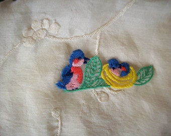 1 dozen Antique blue bird with baby in a hand loomed applique