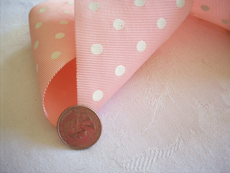 1 yard of Pretty pastel pink and white polka dotted grosgrain ribbon 3 image 2