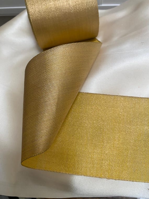 1 yard of french antique gold lame ribbon 1920s, 3.5" width, more avail.