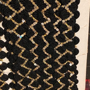 French sequinned passementerie trim black and gold