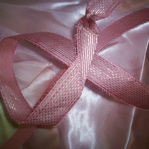 1 yd.of Antique pink metallic ribbon from the 1940s, more