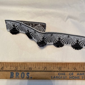 Vintage french black and white passementerie trim ribbon fringe
