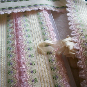 Gorgeous french ribbon trim with lilac rosebuds and pink fringe image 4