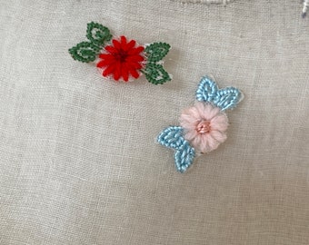 1 dozen Antique tiny hand done flowers applique