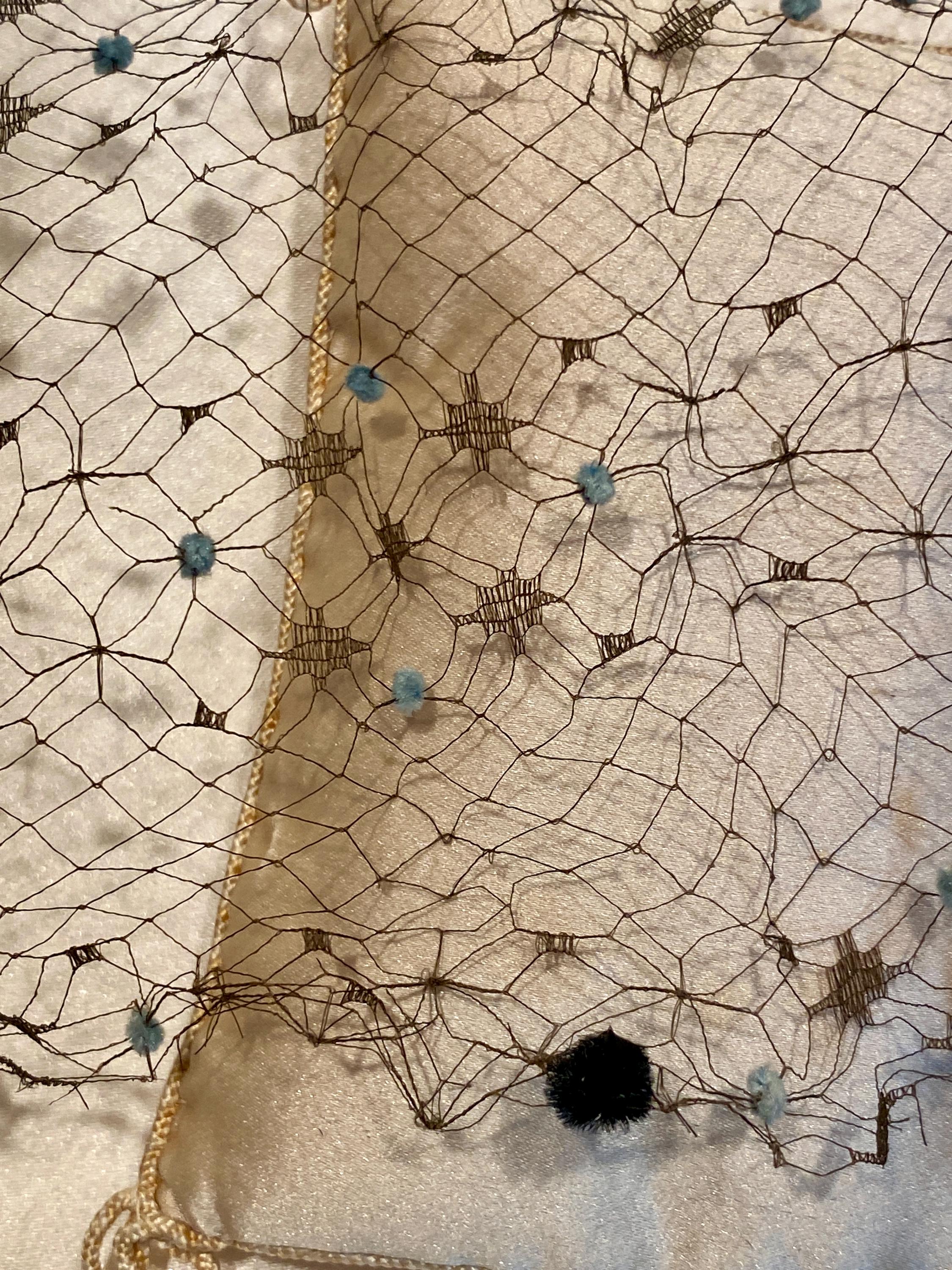 Penney’s Vintage Handmade Black Fabric Petal Hat Navy Blue Lace Netted Veil:Used Navy Blue Womens Wool Felt Floral Veil Netting Feather Wide  main image 3