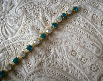 12 inches of teal and crystal jeweler's quality rhinestone chain 1940s more