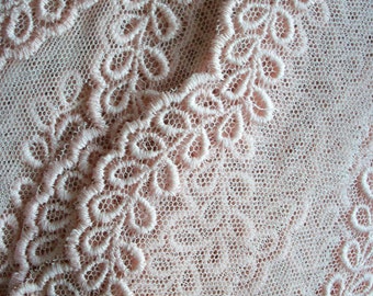 Antique pastel pink embroidered net lace