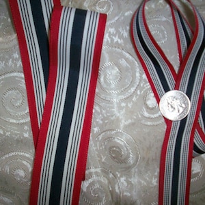 3 m. Vintage nautische streep grosgrain in rood, wit en marineblauw