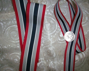 3 yds. Vintage nautical stripe grosgrain in red, white, and navy