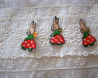 1 dozen Antique bunny rabbit, a hand loomed applique