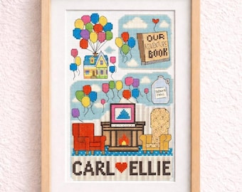 Carl & Ellie Cross Stitch Pattern | Minimalist Cartoon Style | PDF Instant Download