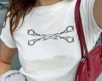 Scissors Baby Tee, Y2K Lesbian Pride Baby Tee, 90s Subtle Lesbian Pride Shirt, Y2K Sapphic LGBTQ WLW TShirt, Gay Bi Lesbian Pride Month Tee