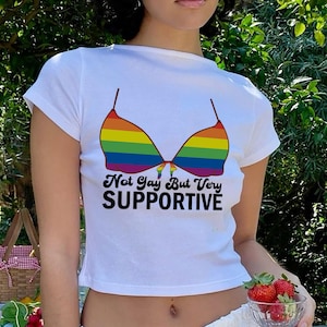 Straight Ally y2K Baby Tee, Funny Gay Shirt 90s LGBTQ Pride Month Tee, Bi Gay Lesbian, Ironic Cursed Meme Croptop, That Go Hard Pride Shirt
