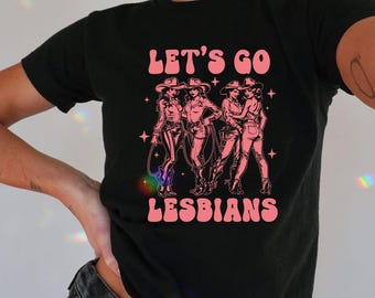 Let’s Go Lesbians Baby Tee,Retro y2K Cowgirl Aesthetic Shirt,Western Southern Lesbian Pride Crop Top Tee,Funny Queer Retro Aesthetic T-Shirt