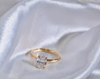2ct oval diamond ring, lab grown diamond, engagement ring, yellow diamond ring for women, 4 prong oval diamond ring in yellow gold
