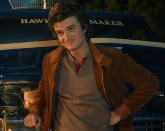 Men Vintage Brown Suede Leather Jacket I Steve Harrington inspired Jacket I Joe Keery inspired 80s Retro Leather Jacket I Gift for him
