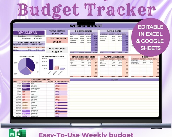Weekly Budget Tracker Example Weekly Budget Tracker Spreadsheet • Google Sheets & Excel Template ...