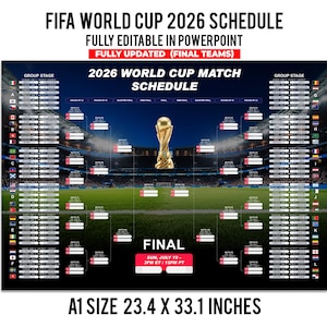 Calendario del Mundial 2026: Plantilla imprimible y totalmente editable, tabla de partidos de fútbol, tabla de resultados del Mundial 2026.