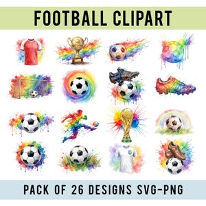 Watercolor Football Clipart, Fifa 2026 Watercolor Design Bundle, Soccer Ball Clipart, Sports Clipart Set, Watercolor Soccer Elements.