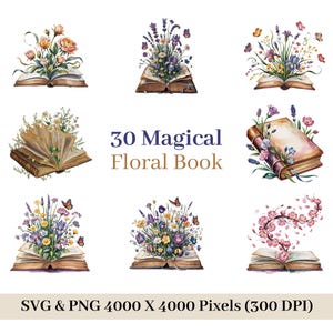 Wildflower Watercolor Book Clipart Png & Svg, Boho Book Clipart, Floral Book Clipart, Floral Book Design Clipart, Digital Download