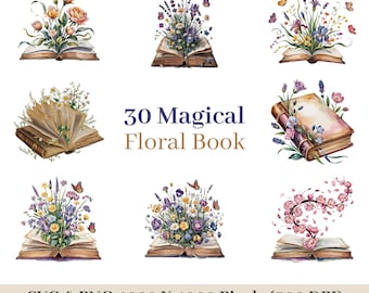 Wildflower Watercolor Book Clipart Png & Svg, Boho Book Clipart, Floral Book Clipart, Floral Book Design Clipart, Digital Download