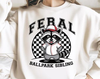 Feral Ballpark Sibling T-shirt Design, Baseball Sis Bro T-shirt Design, Baseball Racoon Shirt design, Digital Design