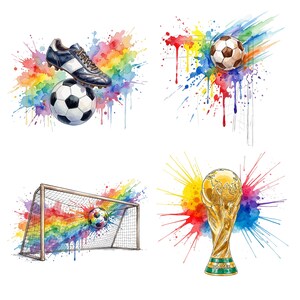Watercolor Football Clipart, Fifa 2026 Watercolor Design Bundle, Soccer Ball Clipart, Sports Clipart Set, Watercolor Soccer Elements.