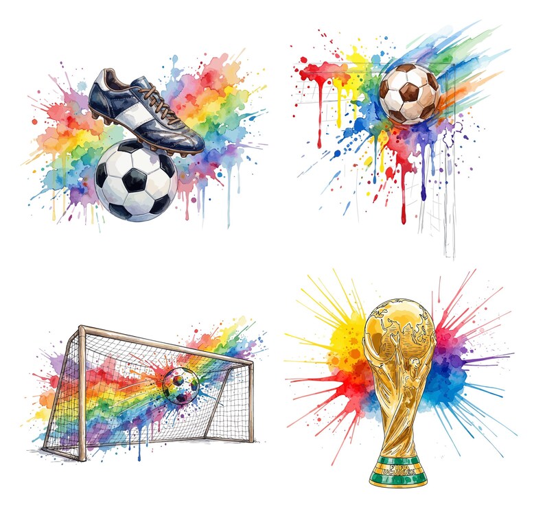 Watercolor Football Clipart, Fifa 2026 Watercolor Design Bundle, Soccer Ball Clipart, Sports Clipart Set, Watercolor Soccer Elements.