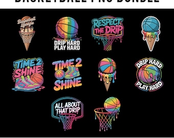 Basketball Svg & Png Bundle, Basketball Clipart Design Bundle, Neon Drip Basketball Design, Basketball T-shirt Design, Basketball Clipart.
