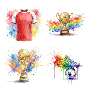 Watercolor Football Clipart, Fifa 2026 Watercolor Design Bundle, Soccer Ball Clipart, Sports Clipart Set, Watercolor Soccer Elements.