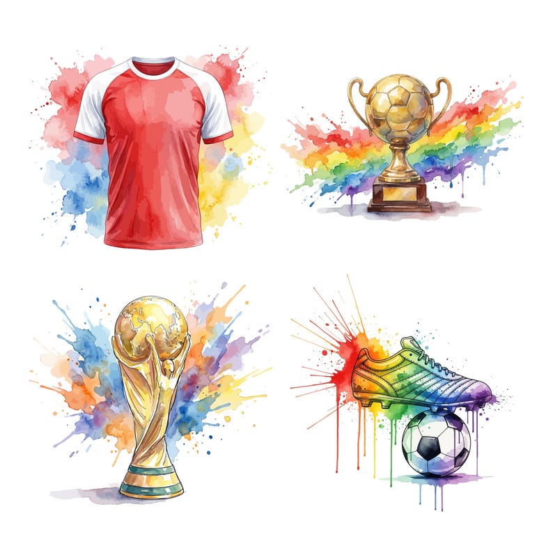 Watercolor Football Clipart, Fifa 2026 Watercolor Design Bundle, Soccer Ball Clipart, Sports Clipart Set, Watercolor Soccer Elements.