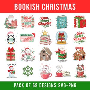 Clipart Svg de libros navideños, clipart de amantes de los libros navideños, paquete navideño de libros, regalos de libros, regalo de Navidad de libros, png de Navidad.