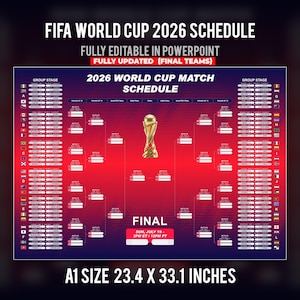 World Cup 2026 Schedule Wall Chart Printable and fully editable Template, Soccer Fixtures Chart, World Cup 2026 Result Chart