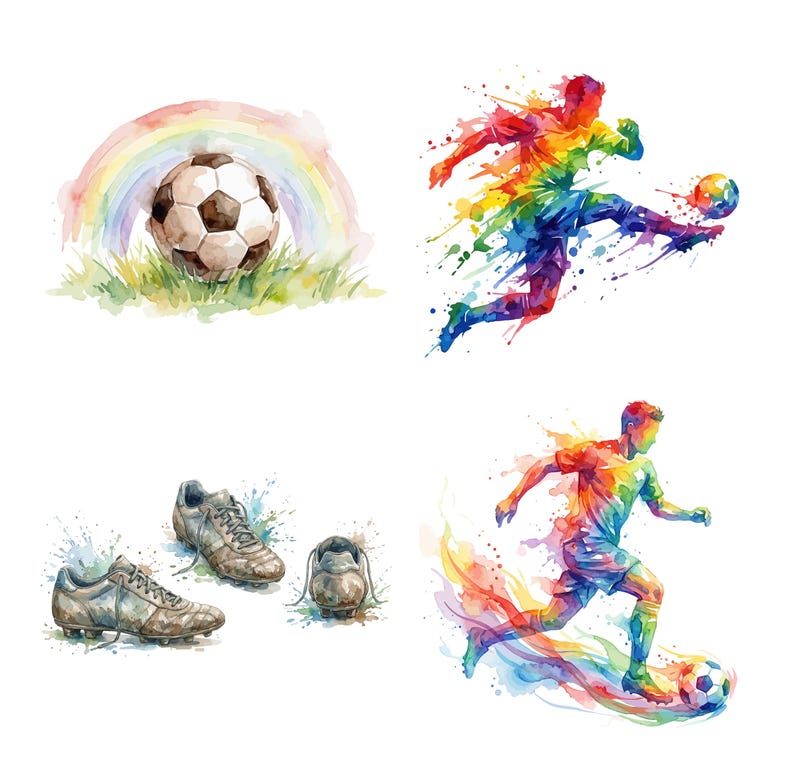 Watercolor Football Clipart, Fifa 2026 Watercolor Design Bundle, Soccer Ball Clipart, Sports Clipart Set, Watercolor Soccer Elements.