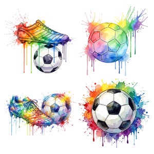 Watercolor Football Clipart, Fifa 2026 Watercolor Design Bundle, Soccer Ball Clipart, Sports Clipart Set, Watercolor Soccer Elements.