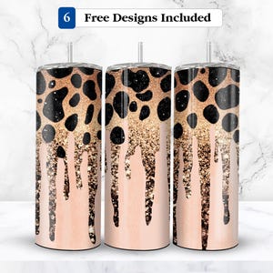Leopard and gold glitter Dripping Tumbler Wrap, Leopard and gold glitter tumbler Design PNG - Digital Download