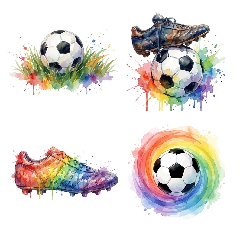 Watercolor Football Clipart, Fifa 2026 Watercolor Design Bundle, Soccer Ball Clipart, Sports Clipart Set, Watercolor Soccer Elements.