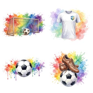 Watercolor Football Clipart, Fifa 2026 Watercolor Design Bundle, Soccer Ball Clipart, Sports Clipart Set, Watercolor Soccer Elements.