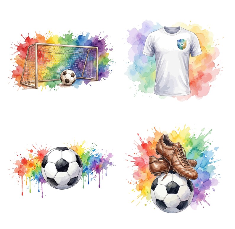 Watercolor Football Clipart, Fifa 2026 Watercolor Design Bundle, Soccer Ball Clipart, Sports Clipart Set, Watercolor Soccer Elements.