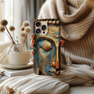 Gilded Buddha Face Phone Case: Magsafe Option Spiritual Art Cover Zen Meditation Peace Loving Case iPhone Samsung Google Pixel image 4